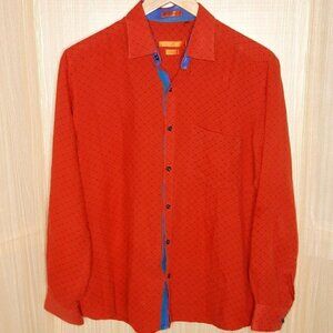 Homme Mens Red Linen Slim Fit Button Down Shirt XL